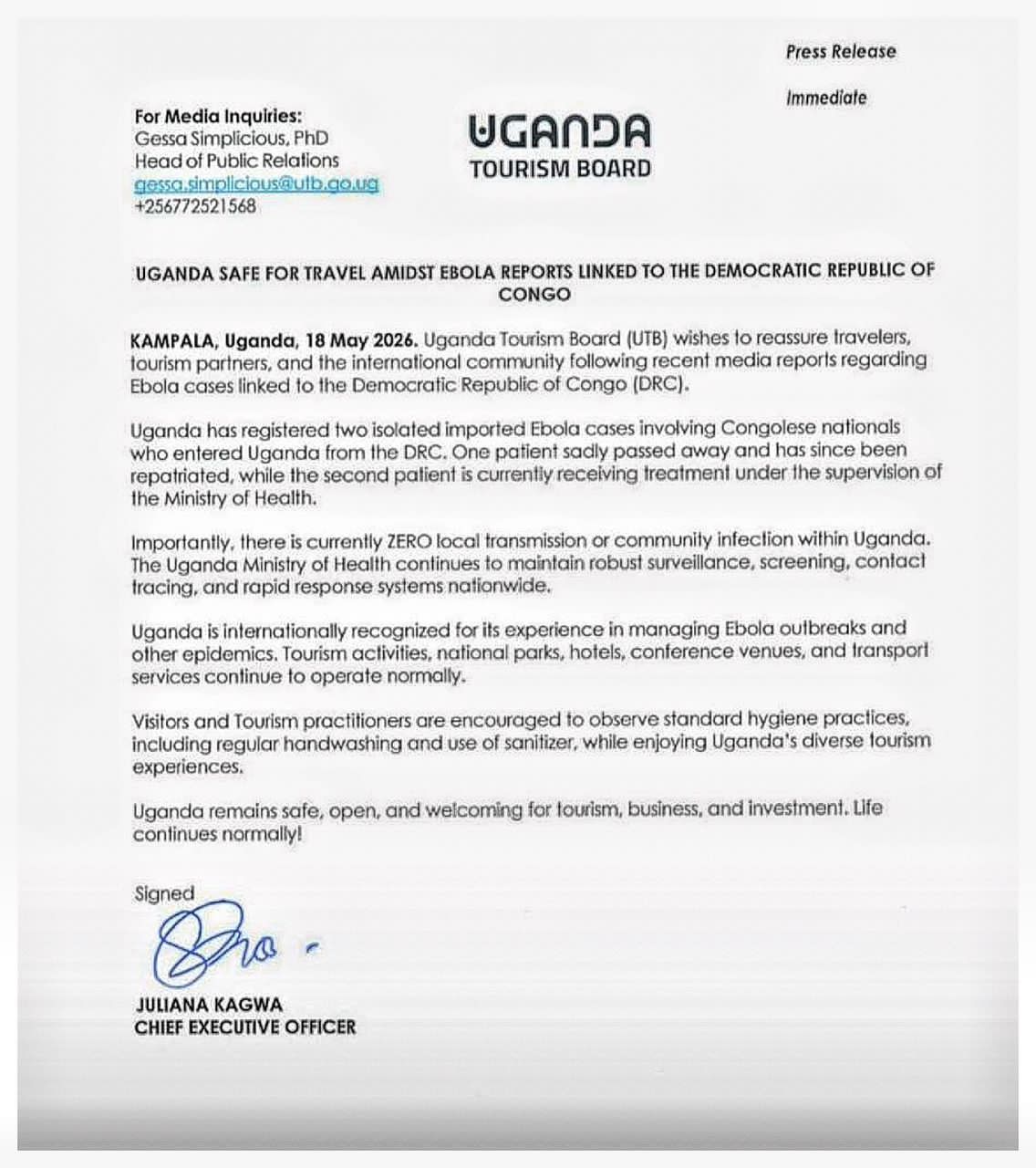 Uganda Safe for Travel Amidst Ebola Reports Linked to DRC